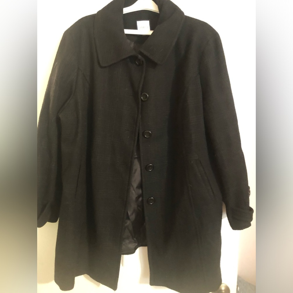 Croft & Barrow Elegant Black Plaid  Pea Coat XL